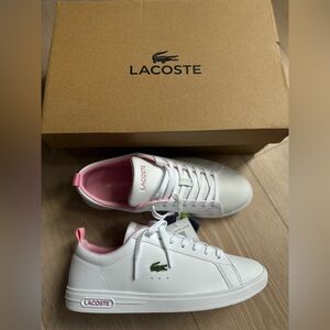 LACOSTE Women’s Court Base Leather Sneakers White Pink 7.5 NEW